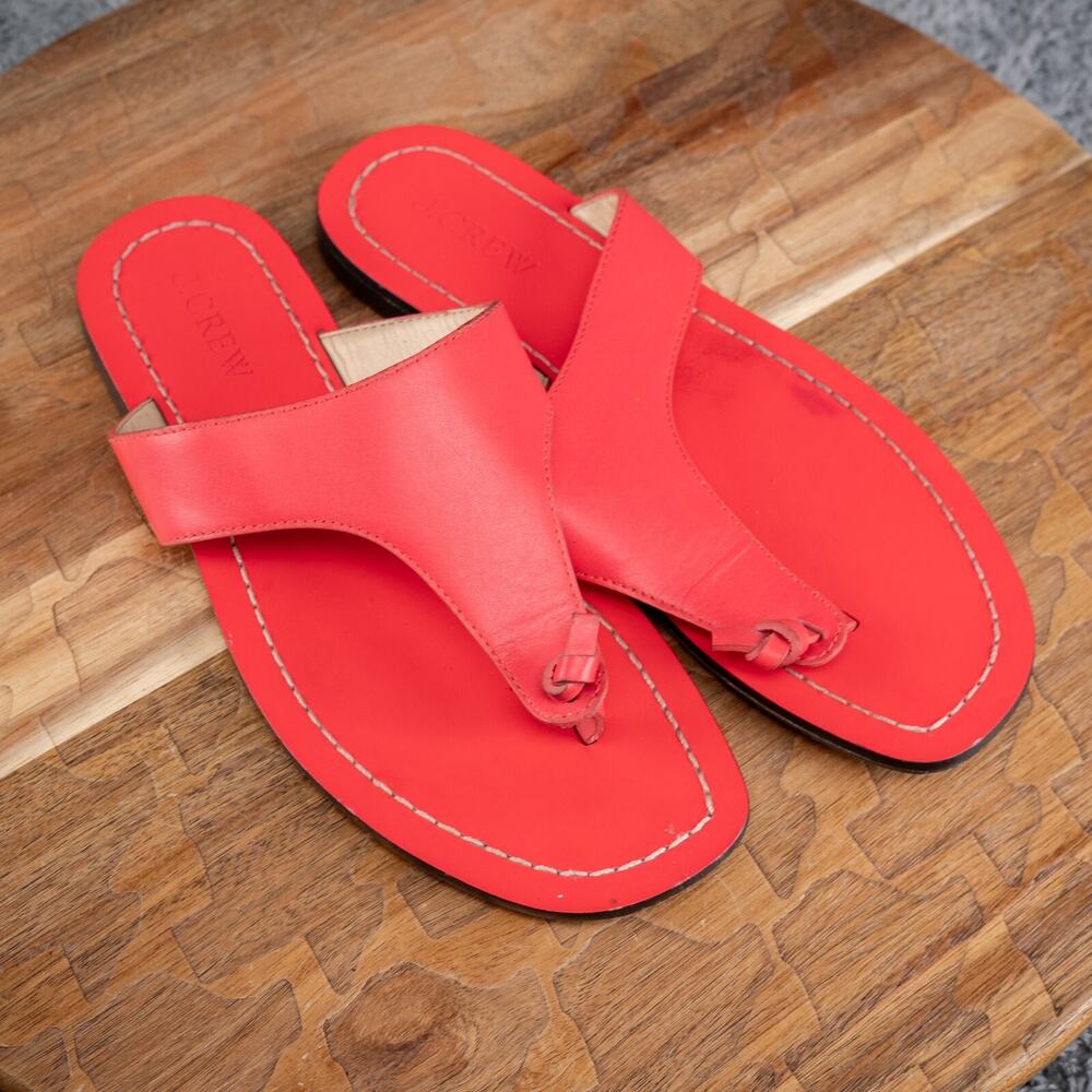J. CREW Coral Pink Playa Leather T-Strap Sandals Womens‎ Size 6